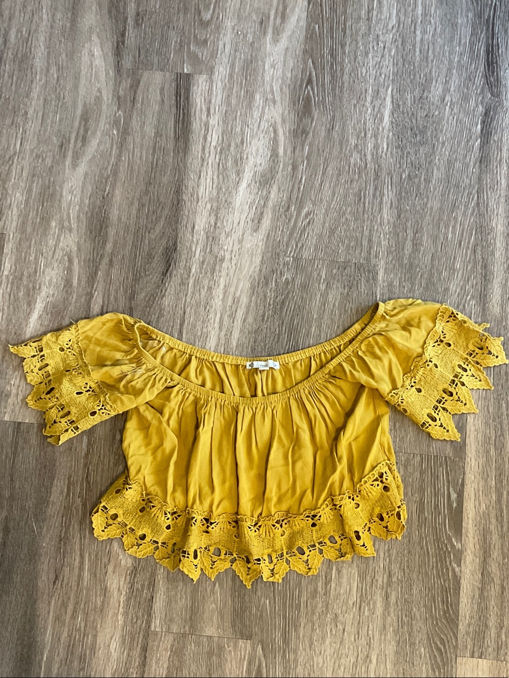 Mustard Yellow Off-Shoulder Lace Trim Women's Top